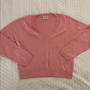 Open Edit Pink V-Neck Sweater - S
